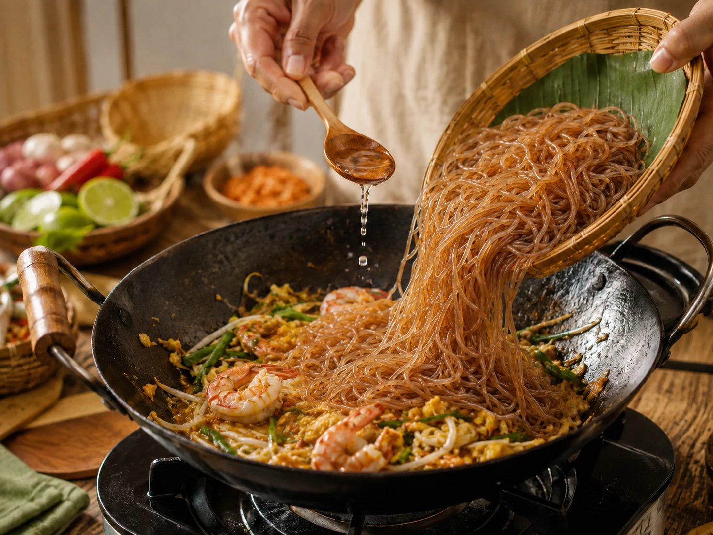 Add noodles to the pan